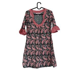 Gretchen Scott Multicolor Paisley Ruffle Sleeve Cotton Dress Womens Size XSmall